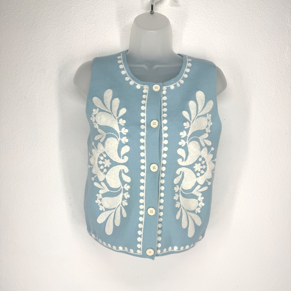 Womens Boho Floral Embroidered Button Front Sweater Vest NEW Small Folk Country